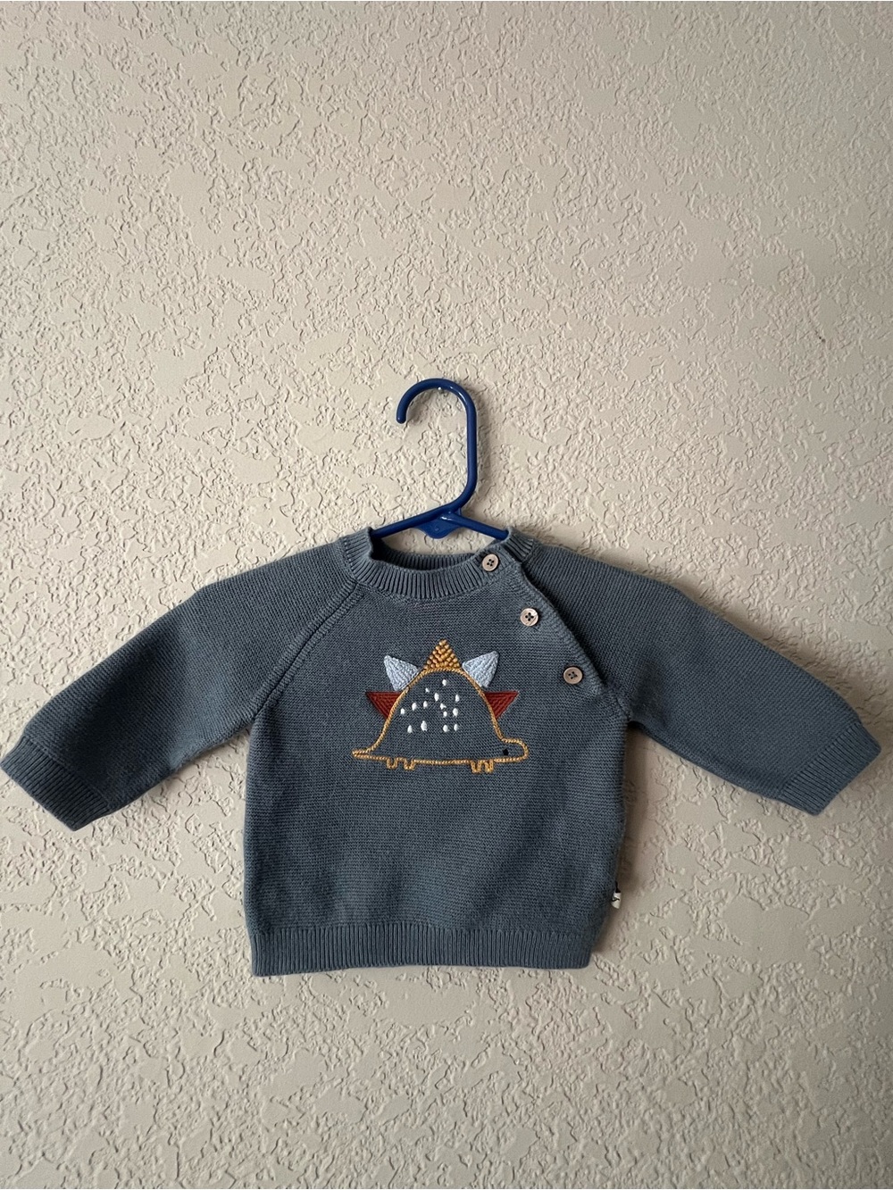 Baby Viverano Blue Embroidered Dinosaur Sweater with Buttons